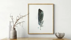 Image of a feather watercolor painting by Shayna Larsen, originals & prints available