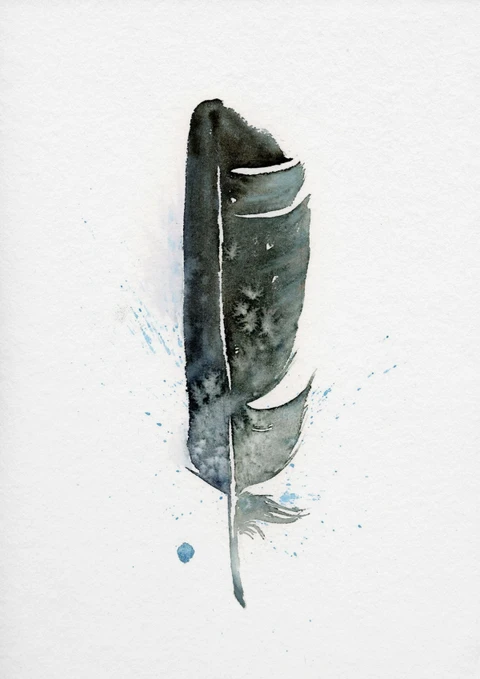 Image of a feather watercolor painting by Shayna Larsen, originals & prints available