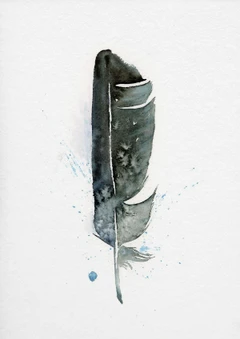 Image of a feather watercolor painting by Shayna Larsen, originals & prints available