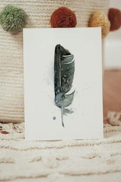 Image of a feather watercolor painting by Shayna Larsen, originals & prints available