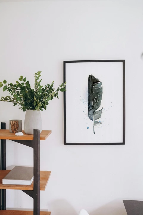 Image of a feather watercolor painting by Shayna Larsen, originals & prints available