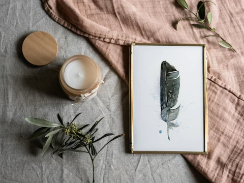 Image of a feather watercolor painting by Shayna Larsen, originals & prints available