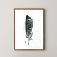 Image of a feather watercolor painting by Shayna Larsen, originals & prints available