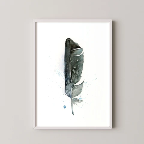 Image of a feather watercolor painting by Shayna Larsen, originals & prints available
