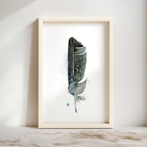 Image of a feather watercolor painting by Shayna Larsen, originals & prints available