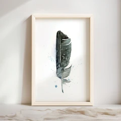 Image of a feather watercolor painting by Shayna Larsen, originals & prints available