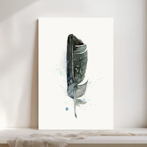 Image of a feather watercolor painting by Shayna Larsen, originals & prints available