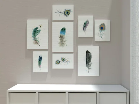 Image of a feather watercolor painting by Shayna Larsen, originals & prints available