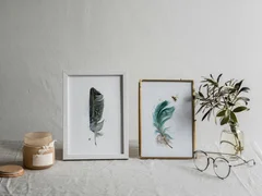 Image of a feather watercolor painting by Shayna Larsen, originals & prints available