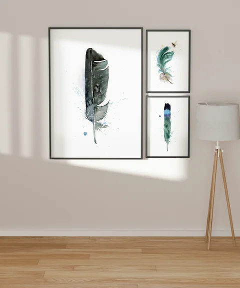 Image of a feather watercolor painting by Shayna Larsen, originals & prints available