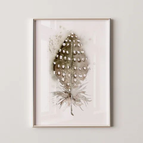 Image of a feather watercolor painting by Shayna Larsen, originals & prints available