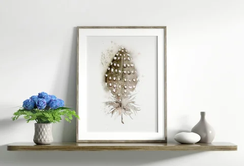 Image of a feather watercolor painting by Shayna Larsen, originals & prints available