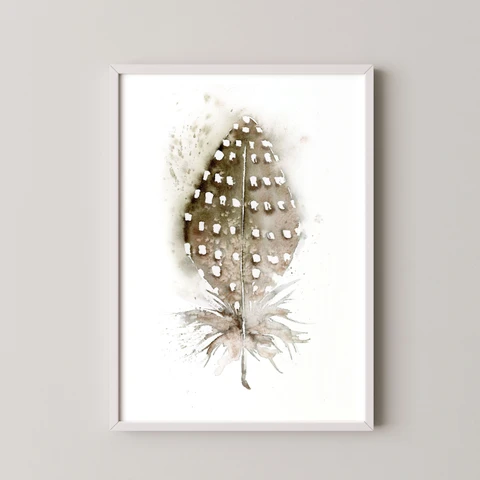 Image of a feather watercolor painting by Shayna Larsen, originals & prints available