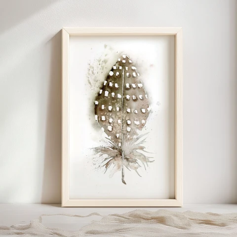 Image of a feather watercolor painting by Shayna Larsen, originals & prints available