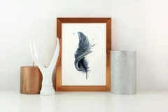 Image of a feather watercolor painting by Shayna Larsen, originals & prints available