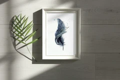 Image of a feather watercolor painting by Shayna Larsen, originals & prints available