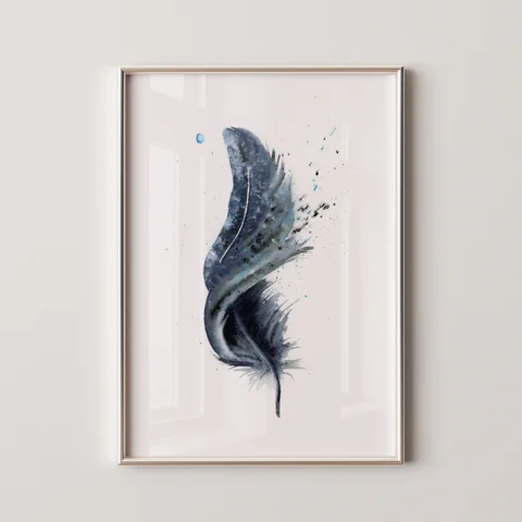Image of a feather watercolor painting by Shayna Larsen, originals & prints available