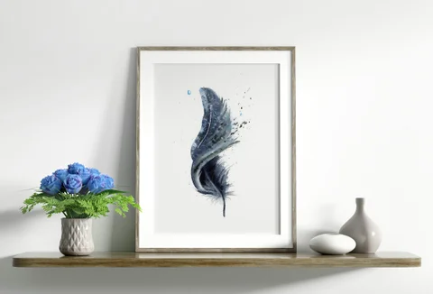 Image of a feather watercolor painting by Shayna Larsen, originals & prints available