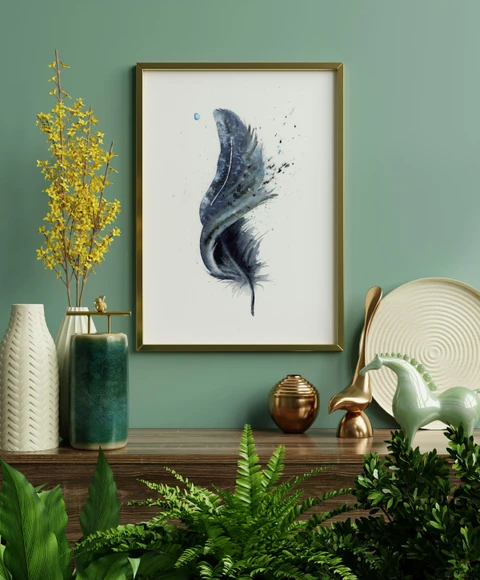 Image of a feather watercolor painting by Shayna Larsen, originals & prints available