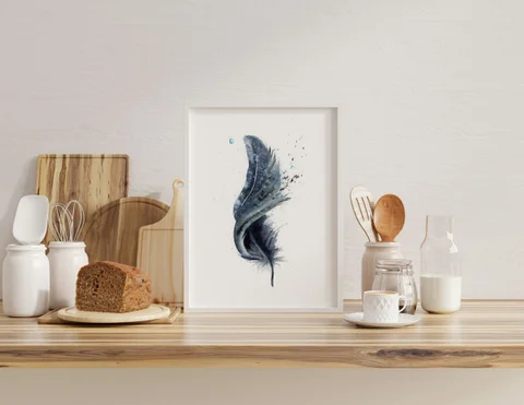Image of a feather watercolor painting by Shayna Larsen, originals & prints available