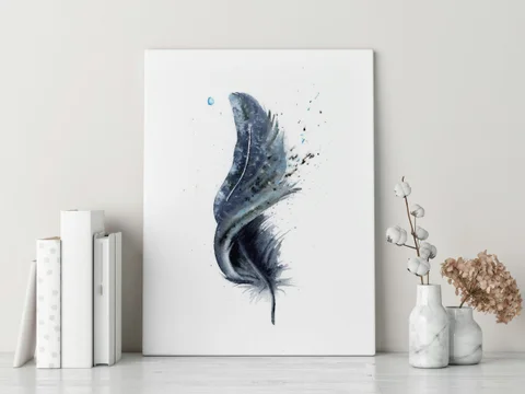 Image of a feather watercolor painting by Shayna Larsen, originals & prints available