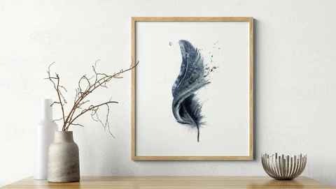 Image of a feather watercolor painting by Shayna Larsen, originals & prints available