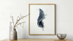 Image of a feather watercolor painting by Shayna Larsen, originals & prints available