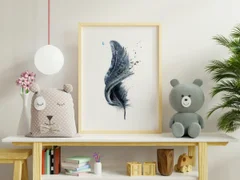 Image of a feather watercolor painting by Shayna Larsen, originals & prints available