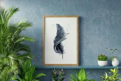 Image of a feather watercolor painting by Shayna Larsen, originals & prints available