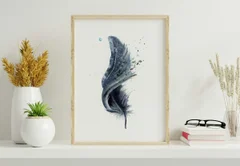 Image of a feather watercolor painting by Shayna Larsen, originals & prints available