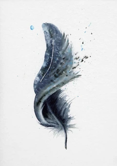 Image of a feather watercolor painting by Shayna Larsen, originals & prints available