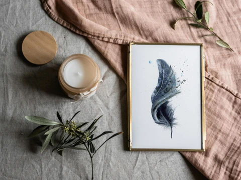 Image of a feather watercolor painting by Shayna Larsen, originals & prints available