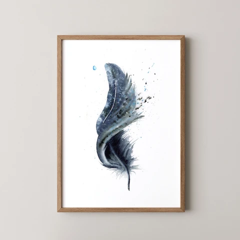 Image of a feather watercolor painting by Shayna Larsen, originals & prints available