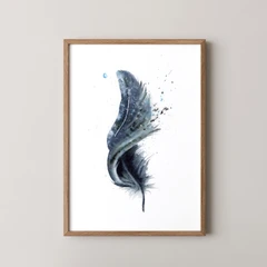 Image of a feather watercolor painting by Shayna Larsen, originals & prints available
