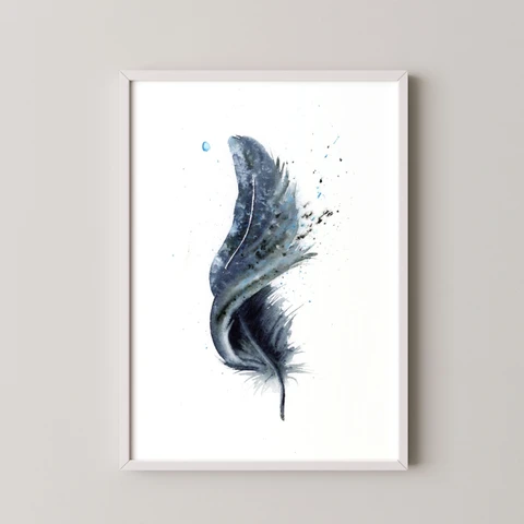 Image of a feather watercolor painting by Shayna Larsen, originals & prints available