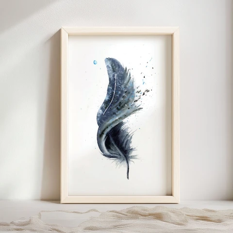 Image of a feather watercolor painting by Shayna Larsen, originals & prints available