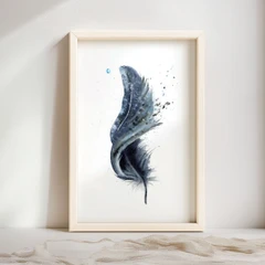Image of a feather watercolor painting by Shayna Larsen, originals & prints available