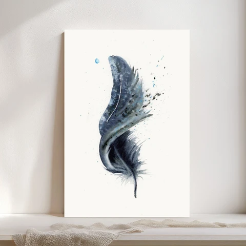 Image of a feather watercolor painting by Shayna Larsen, originals & prints available