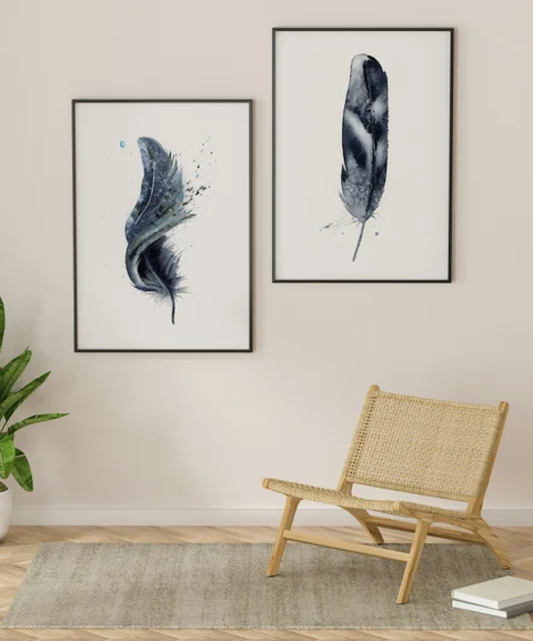 Image of a feather watercolor painting by Shayna Larsen, originals & prints available