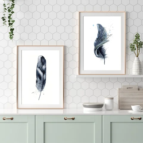 Image of a feather watercolor painting by Shayna Larsen, originals & prints available