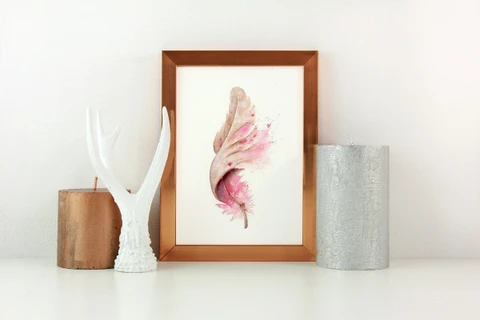 Image of a feather watercolor painting by Shayna Larsen, originals & prints available