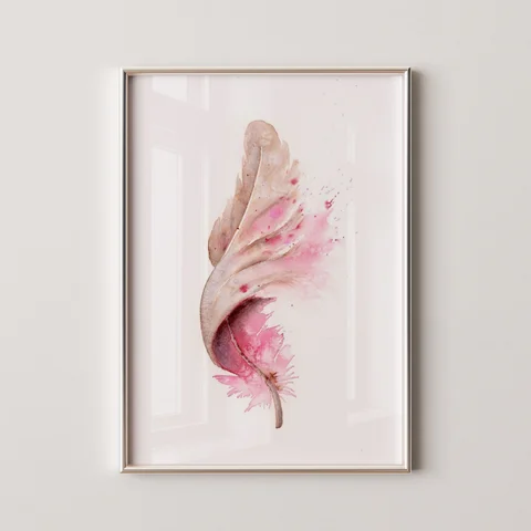 Image of a feather watercolor painting by Shayna Larsen, originals & prints available