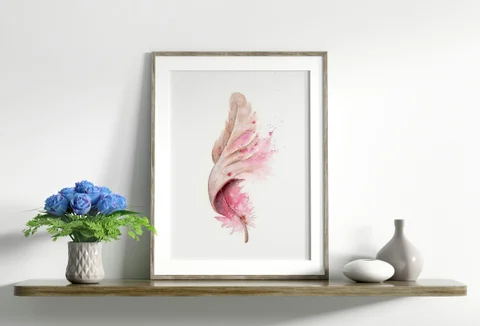 Image of a feather watercolor painting by Shayna Larsen, originals & prints available