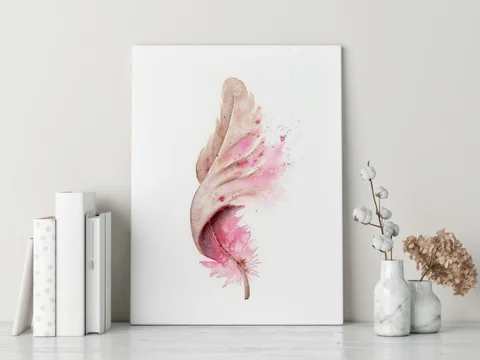 Image of a feather watercolor painting by Shayna Larsen, originals & prints available