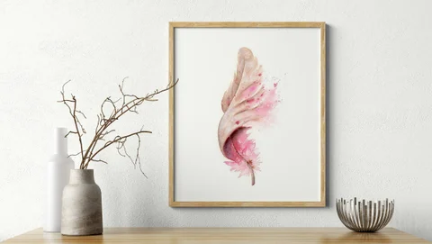 Image of a feather watercolor painting by Shayna Larsen, originals & prints available