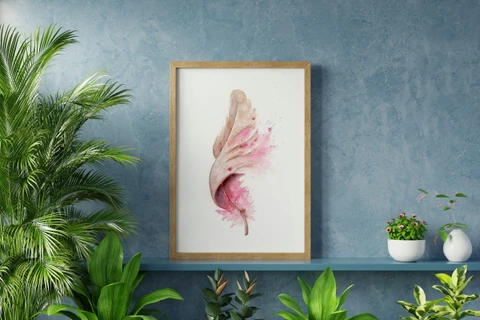 Image of a feather watercolor painting by Shayna Larsen, originals & prints available
