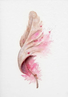Image of a feather watercolor painting by Shayna Larsen, originals & prints available