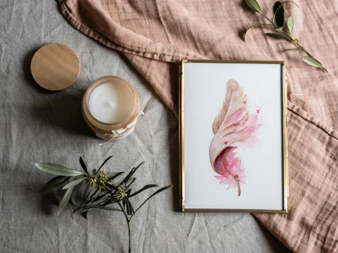 Image of a feather watercolor painting by Shayna Larsen, originals & prints available