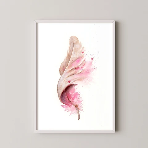 Image of a feather watercolor painting by Shayna Larsen, originals & prints available