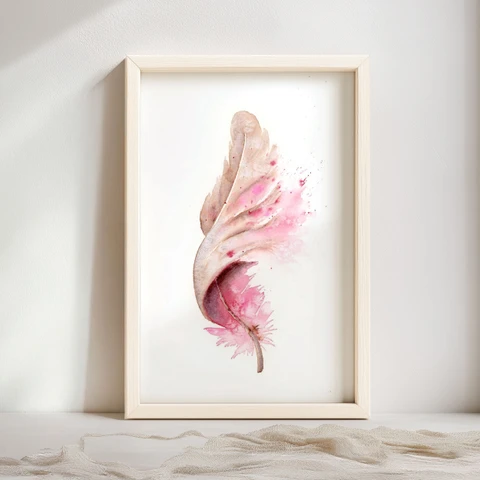 Image of a feather watercolor painting by Shayna Larsen, originals & prints available